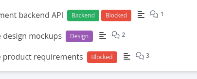 Tasks showing comment count badges
